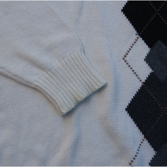 OSCAR DE LA RENTA Ivory Sweater Mens Ivory Sz XL 1/4-Zip Agryle Cotton Geek EUC - Picture 5 of 15